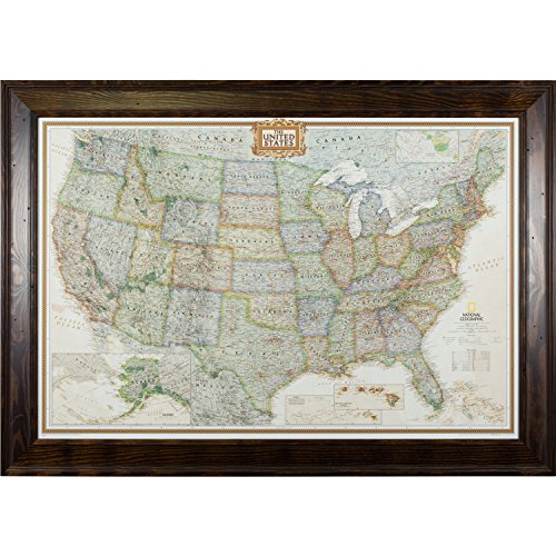 Craig Frames Wayfarer, Executive United States Push Pin Travel Map, Distressed Dark Brown Frame and Pins, 24 by 36-Inch