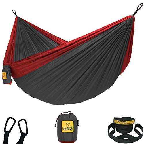 Wise Owl Outfitters Hammock for Camping Single Hammocks Gear for The Outdoors Backpacking Survival or Travel - Portable Lightweight Parachute Nylon SO Charcoal & Red