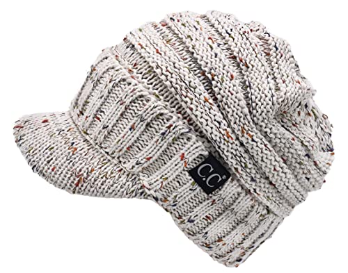 C.C Trendy Warm Oversized Chunky Soft Oversized Ribbed Slouchy Knit Hat with Visor Brim (Oatmeal)