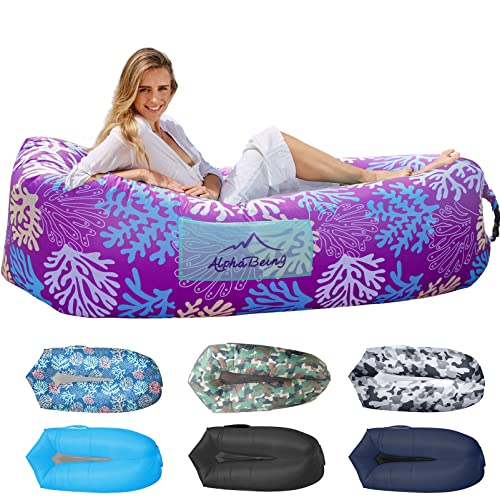 AlphaBeing Inflatable Lounger Air Sofa, Portable Inflatable Couch Mesh Hollow Air Hammock Anti Leakage Air Chair, Outdoor Camping Hiking Beach Traveling Music Festivals Gift for Men Women