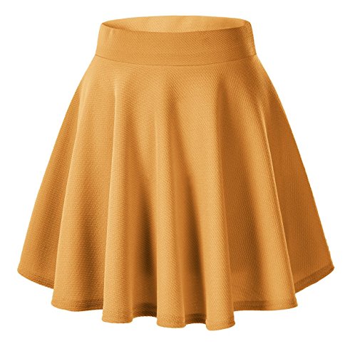 Urban CoCo Women's Basic Versatile Stretchy Flared Casual Mini Skater Skirt (X-Large, Turmeric)