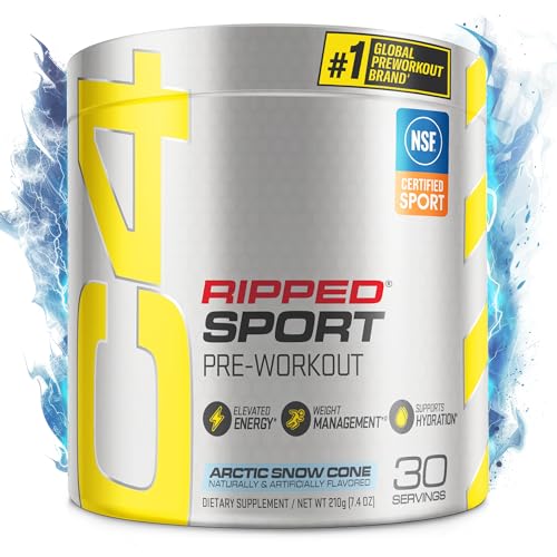 C4 Ripped Sport Pre Workout Powder Arctic Snow Cone - NSF Certified for Sport + Sugar Free Preworkout Energy Supplement for Men & Women - 135mg Caffeine + Weight Loss - 30 Servings