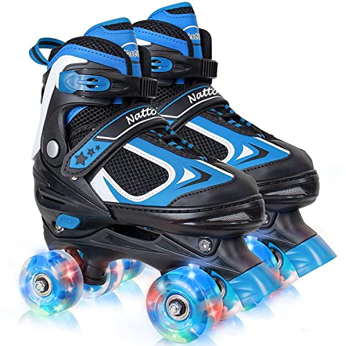 Kids Roller Skates for Boys - Blue for Big Kids Age 7 8 9 10 - Adjustable All Light up Wheels Indoor Outdoor Sports Birthday Gift for Son and Grandson