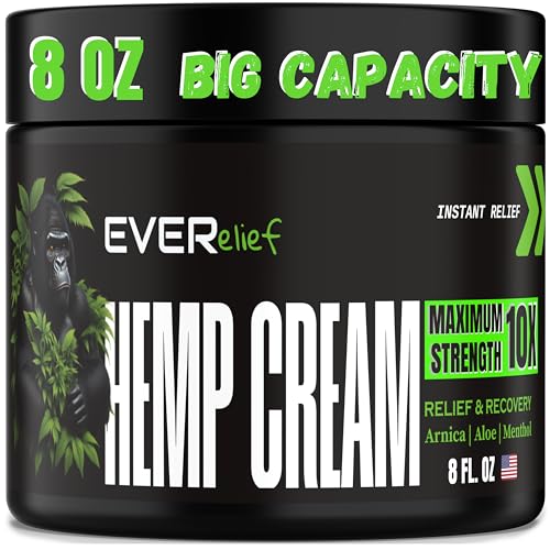 8 OZ Hemp Cream Maximum Strength - Hemp Relief Cream Extra Strength for Muscle, Back Pain, Joint, Neck, Knees & Elbows - Natural Hemp Active Oil Extract with Turmeric, MSM, Arnica - Made in USA