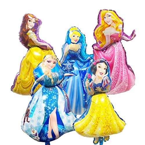 BWW 5 pcs Foil Princess Balloons Decorations Girls' Birthday Party Baby Shower Princess Themed Party Decoration Supplies Small People Princess Ballons Set