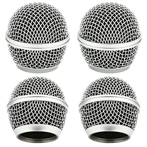 yehob Microphone Head Replace, Grille Ball with Inner Foam, Steel Mesh Replacement Heads for Shure SM58 (4pcs), silver, (QR-119)