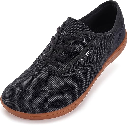 WHITIN Canvas Barefoot Sneakers for Men Wide Toe Box Minimalist Zero Drop Sole Shoes Minimus Extra Width Fit Size 9.5 10 10W Walking Training Grey Gum 43