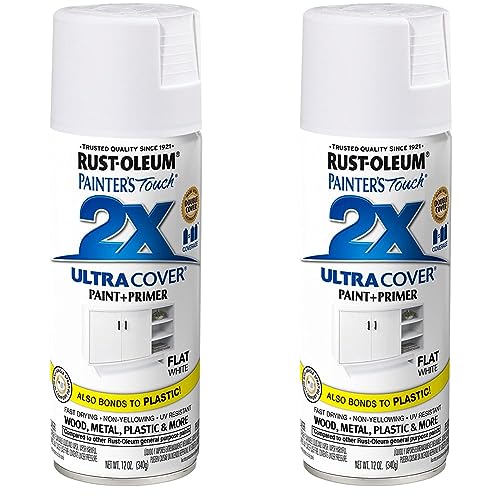 Rust-Oleum 249126 Painter's Touch 2X Ultra Cover Spray Paint, 12 oz, Flat White (Pack of 2)