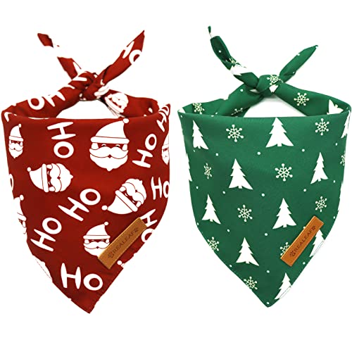 Realeaf Christmas Dog Bandanas 2 Pack, Christmas Tree and Santa Claus Dog Scarf for Boy and Girl, Premium Durable Fabric, Holiday Bandana for Small Medium Large and Extra Large Dogs (Large)