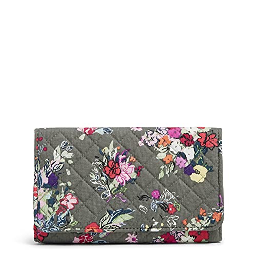 Vera Bradley Women's Cotton Trifold Clutch Wallet With RFID Protection, Hope Blooms - Recycled Cotton, One Size