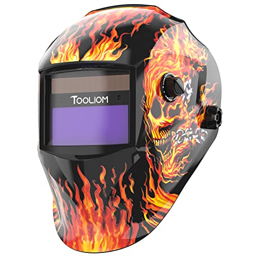 TOOLIOM Welding Helmet Auto Darkening Solar Powered with Adjustable Shade 4/9-13 for TIG MIG ARC Flaming Skull Design Welder Mask