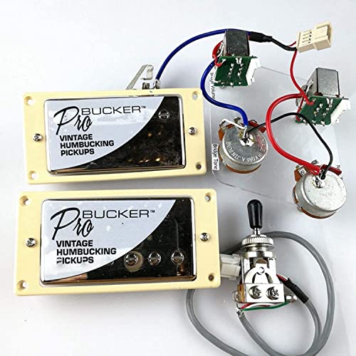 1 Set ProBucker Alnico Bridge&Neck Pickups with Pro Wiring Harness Pots&3 Way Switches for Electric guitar Chrome(Cream ring)
