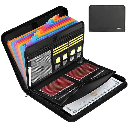 JUNDUN Accordion File Organizer - 12 Pocket Expanding File Folder with Zipper & Labels - Fireproof File Folder Organizer with Multi-Pockets,Document Organizer for Letter A4 Files and More