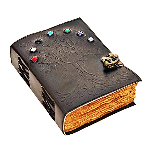 Vintage Leather Journal Tree of Life - Leather Bound Journal - Antique Gray Deckle Edge Paper - Sketchbook - Journal for Women & Men - Book of Shadows