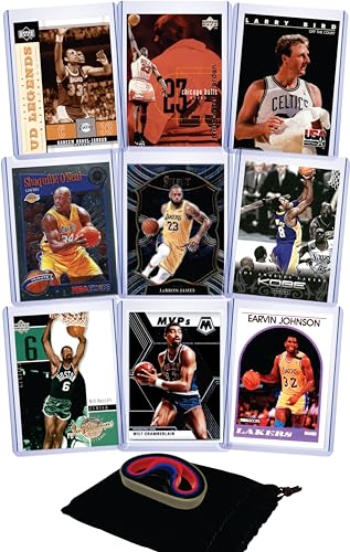 Basketball GOAT Cards: Michael Jordan, Lebron James, Kareem Abdul-Jabbar, Magic Johnson, Larry Bird, Kobe Bryant, Shaquille O’Neal, Wilt Chamberlain, and Bill Russell (9) Assorted Cards Gift Pack - All-Time Greats