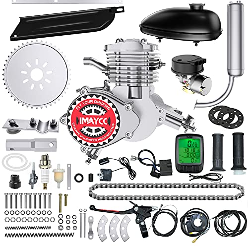 IMAYCC 80cc Bicycle Engine Kit, Bike Motor Kit with Wired Digital Computer, 2-Stroke Motorized Bicycle Kit Fit for 26-28' Bikes (Silver)