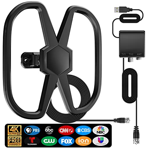 TV Antenna UP to 1500+Miles Range - Newest Digital TV Antenna for Smart TV - Support Double TV, 360° Reception Indoor Outdoor Antenna Support 4K 8K1080p&All Old TV - Signal Booster Antenna -36FTCable