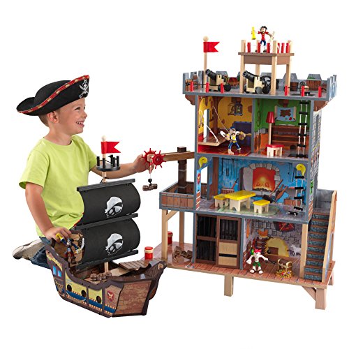 KidKraft Pirate's Cove Wooden Ship Play Set with Lights and Sounds, Pirates and 17-Piece Accessories, Gift for Ages 3+
