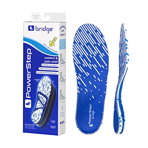Powerstep Bridge - Arch Support Insoles with Memory Foam - Relieves Pain While Working, Walking, and Running - All Day Insoles for Women & Men (M 8-9.5, F 9-10.5)