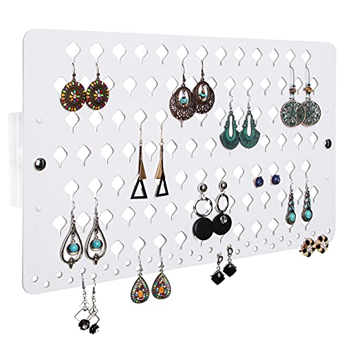 JACKCUBE Design Wall Mount Earring Jewelry Holder Organizer Hanger Storage Rack Display with 94 Holes(White) - MK201A
