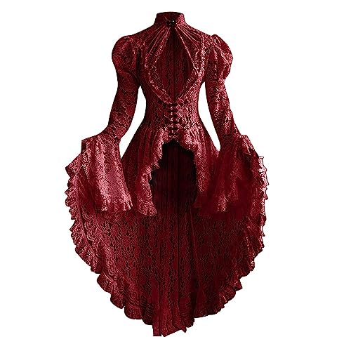 Stessotudo Renaissance Dress for Women Lace Eyelet Bell Sleeve Retro Fairy Costume Chemise Victorian Gowns Medieval Dress