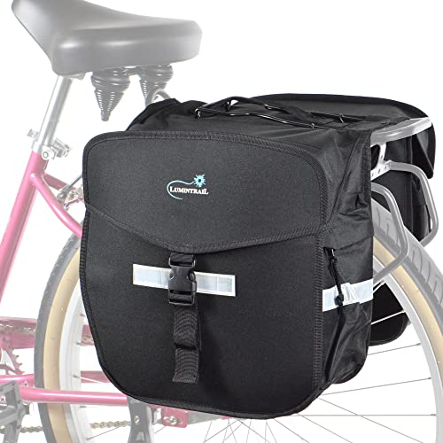 Lumintrail Bike 36L Double Panniers - Saddle Bags for Rear Rack Bicycles with Safety Reflective Strips, and Carrying Handle - Perfect for Grocery Shopping, Easy Commuting and Long Cycling Trips