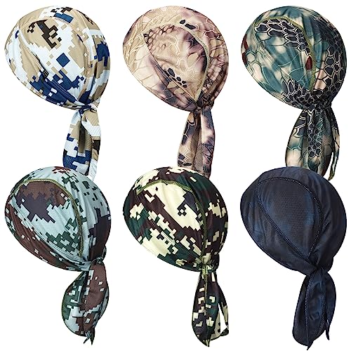 Boao 6 Pcs Skull Do Rags Sweat Wicking Beanie Cooling Hard Hat Accessories Camo Pattern Scrub Caps Men Hard Hat Liners (Large)