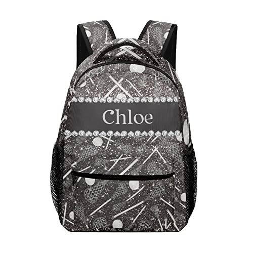 Eiis Black Glitter Lacrosse Sticks Personalized School Backpack for Teen Kid-Boy /Girl Primary Daypack Travel Bookbag Option 16 P22889