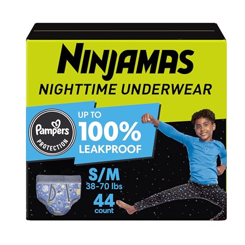 Pampers Ninjamas Nighttime Bedwetting Underwear Boys - Size S/M (38-70 lbs), 44 Count (Packaging May Vary)