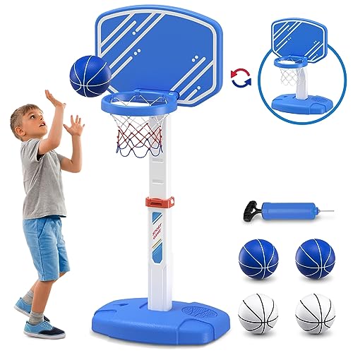 HYES Toddler Basketball Hoop Indoor, Kids Basketball Hoop Outdoor with Adjustable Height/4 Balls/2 Nets, Mini Basketball Goal Court Sport Toys Gifts for Backyard Games Outside Swimming Pool
