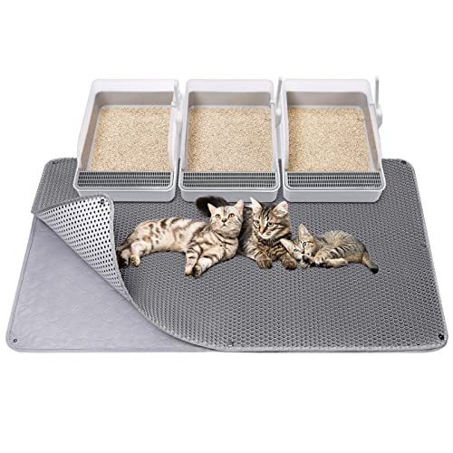 Fostanfly Cat Litter Mat - Extra Large XL 45'x 27' Cat Litter Trapping Mat, Machine Washable Double Layer Kitty Litter Mat, Urine & Waterproof - Easy Clean Litter Mats for Floor