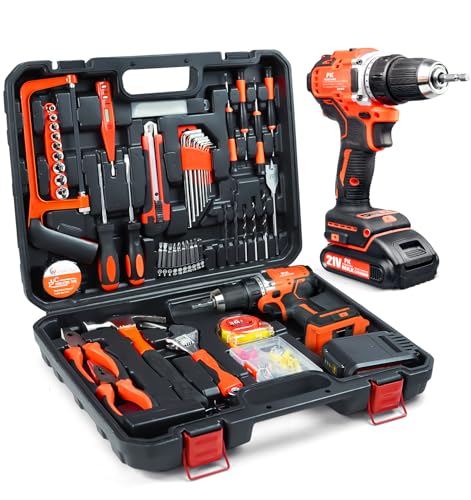 Christmas Gifts, 108 Pcs Cordless Drill Set, Brushless Motor 21V Electric Power Drill with Battery and Charger, 530in-lbs 3/8'' Keyless Chuck Drill Driver Kits, Tool Box Set for Repair Home Tool Kit