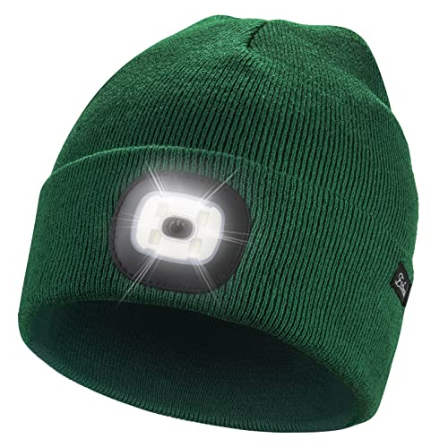 Etsfmoa Unisex Beanie with The Light Gifts for Men Dad Father USB Rechargeable Caps Green