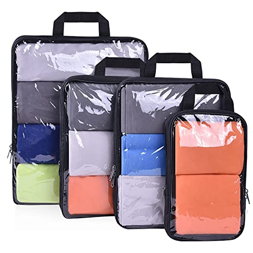 BAGAIL Compression Packing Cubes 4 Set Clear Travel Expandable Packing Organizer for Luggage Suitcase