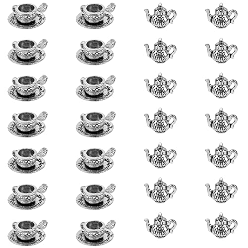 Framendino, Silver Tea Cup and Teapot Charms Pendant Mini Coffee Mug Charm for DIY Jewelry Making Bracelets