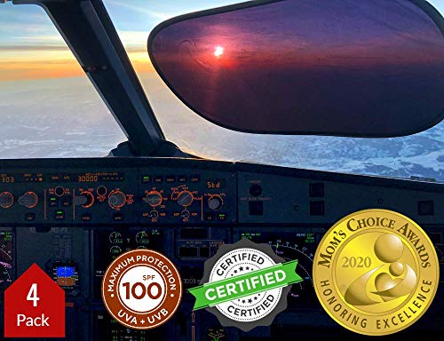 kinder Fluff Car Window Shade (4Pack)-The Only Certified Cockpit & Car Window Sun Shade for Baby & Pilots Proven to Block 99.95% UVR -Mom's Choice Gold Award- Aircraft & Car Seat Sun Protection - S