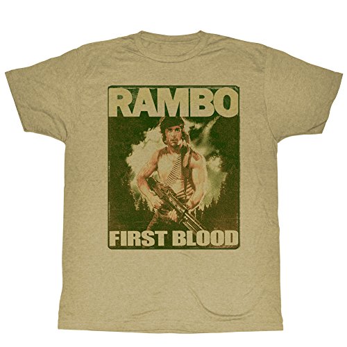 American Classics Rambo 1980s Action Thriller War Movie First Blood Poster Adult T-Shirt Tee Khaki Heather