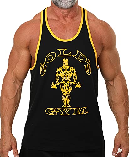 Gold's Gym Tank Top Ringer - Official Licensed - RT-1 (L, Black/Gold)