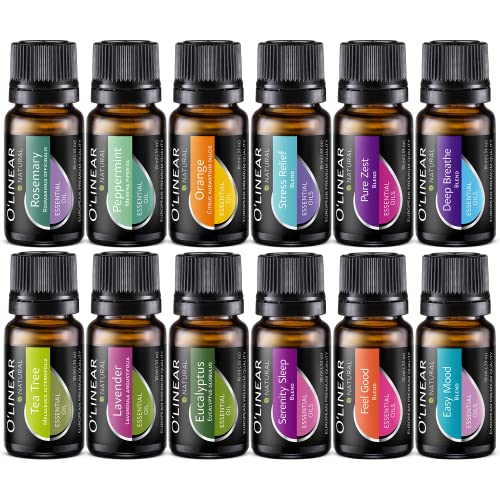 Essential Oils for Diffusers Aromatherapy Set - Top 12 Blends and Humidifier Perfect Starter Kit 6 & (10ml) Pure Scents Woman Men Gift