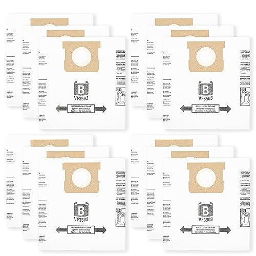 12 Pack VF3503 VF2004 Size B Filter Bags Compatible with Ridgid 6-9 Gallons Wet/Dry Vacuums WD5000, WD5500, WD0970, WD0975, WD0670