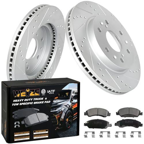 WEIZE Front Disc Brake Pads and Rotors Kit for Truck & Tow, with Carbon-Fiber Ceramic Brake Pads, Fit for Chevy Silverado Suburban 1500 GMC Yukon Sierra Cadillac Escalade ESV EXT XTS