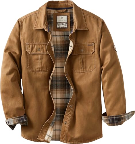 Legendary Whitetails Men's Journeyman Shirt Jacket, Flannel Lined Shacket for Men, Water-Resistant Coat Rugged Fall Clothing, Barley, Medium