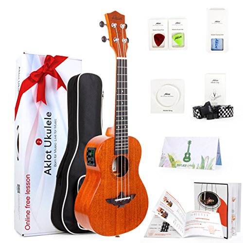 Electric Ukulele, AKLOT Tenor Electric Ukelele 26 Inch Uke with Equalizer Solid Mahogany for Professional Player with Beginner Kit (Gig Bag, Picks, Strap, String, Cleaning Cloth, Starter Manual)
