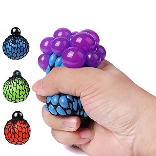 FIREBOOMOON Stress Relief Squeezing Soft Rubber Vent Grape Ball Hand Wrist Toy Funny Geek Gadget Vent Toy, Orange/Blue/Green, 3 Piece Stress Balls,Squishy net Ball,orbis Balls,Squishy Balls