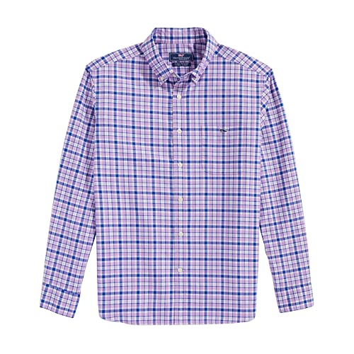 vineyard vines Men's Classic Fit Plaid Twill Shirt, Jelly Bean, Small