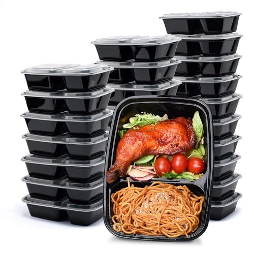 Glotoch 50 Pack 32 oz Meal Prep Containers Reusable, 2 Compartment Food Containers with Lids To Go Containers, Lunch-Microwave,Freezer,Dishwasher Safe