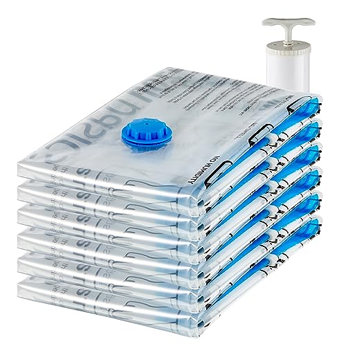 Amazon Basics Vacuum Compression Zipper Storage Bags with Hand Pump, Jumbo, 6-Pack, Clear