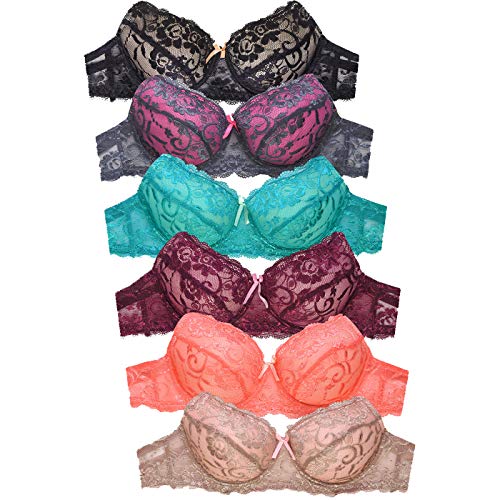 Mamia Women's Basic Lace/Plain Lace Bras (Pack of 6)- Various Styles (#161l, 40DDD)