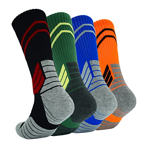 Fraobbg 4Pairs Men's Athletic Crew Socks Thick Protective Sport Cushion Elite Basketball Soccer Compression Towel Socks 7-13