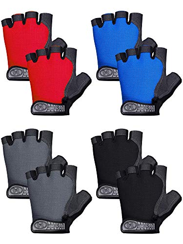 SATINIOR 4 Pairs Kids Half Finger Cycling Gloves Non-Slip and Breathable Fingerless Sport Gloves Reduce Vibration Gloves for Outdoor Sports Riding Biking (7-12 Years)